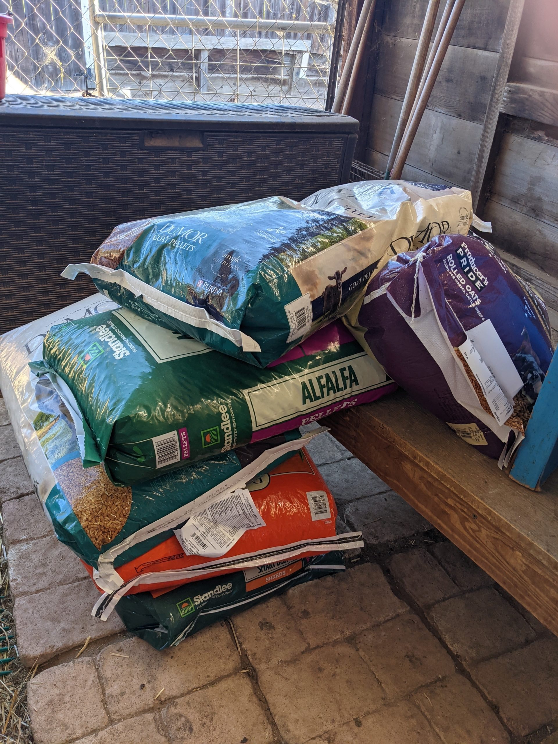 Bags of feed to make grain mixture
