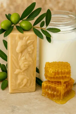 Handmade goat milk soap with honey and fresh olives, Diamond E Ranch homesteading workshop.